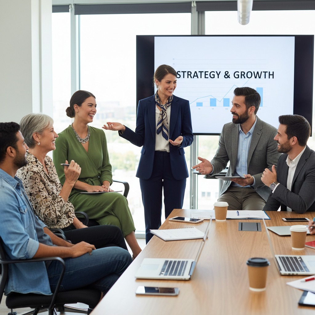Presentation in an office on strategy and growth